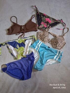 6 Peice Mixed Women's Swimwear Set - Blue, Brown, Leopard & Floral Size Medium